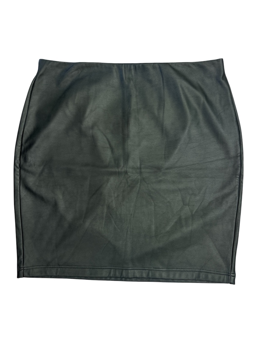 LOFT sz 16 Plus Black Faux Imitation Leather Pencil Mini Skirt, Elastic Stretch